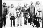 This 1880 photo shows Innu men in northern Labrador wearing both fur and painted caribou skin coats (photo courtesy Canadian Museum of Civilization, photographer unknown, 1880, no. J-6542).